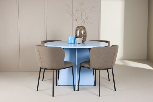 Spisebordsstol 2-pak Brun + Rundt Spisebord 110 Blå