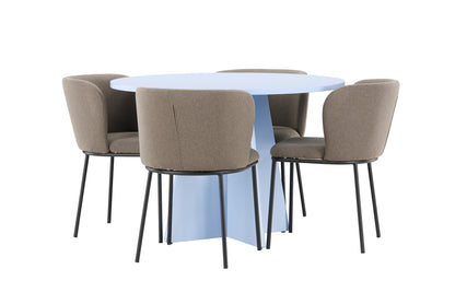 Spisebordsstol 2-pak Brun + Rundt Spisebord 110 Blå