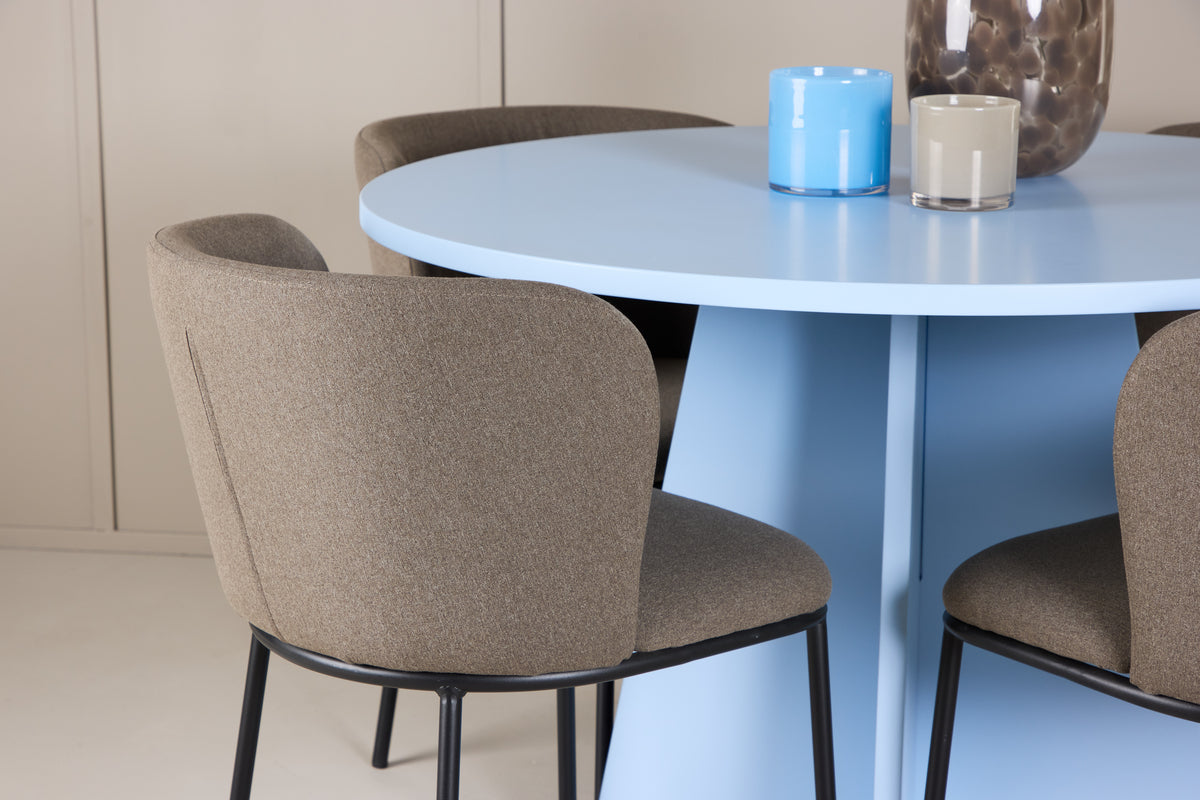 Spisebordsstol 2-pak Brun + Rundt Spisebord 110 Blå