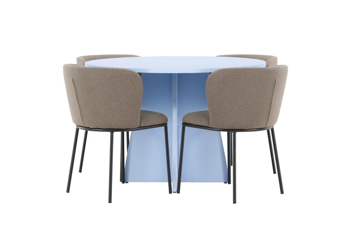 Spisebordsstol 2-pak Brun + Rundt Spisebord 110 Blå