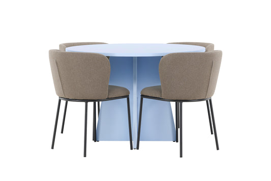 Spisebordsstol 2-pak Brun + Rundt Spisebord 110 Blå