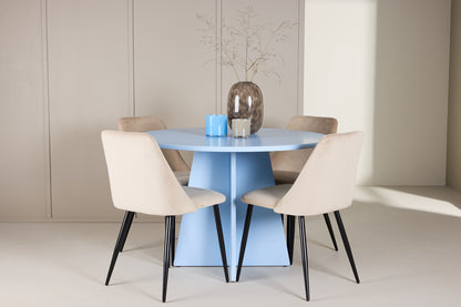 Spisebordsstol 2-pak Beige + Rundt Spisebord 110 Blå