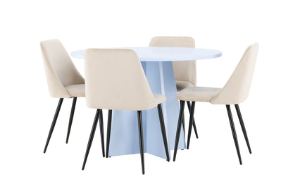 Spisebordsstol 2-pak Beige + Rundt Spisebord 110 Blå