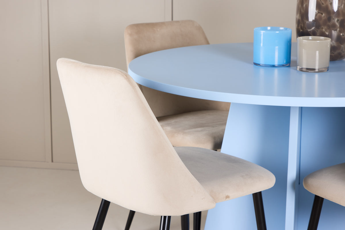 Spisebordsstol 2-pak Beige + Rundt Spisebord 110 Blå