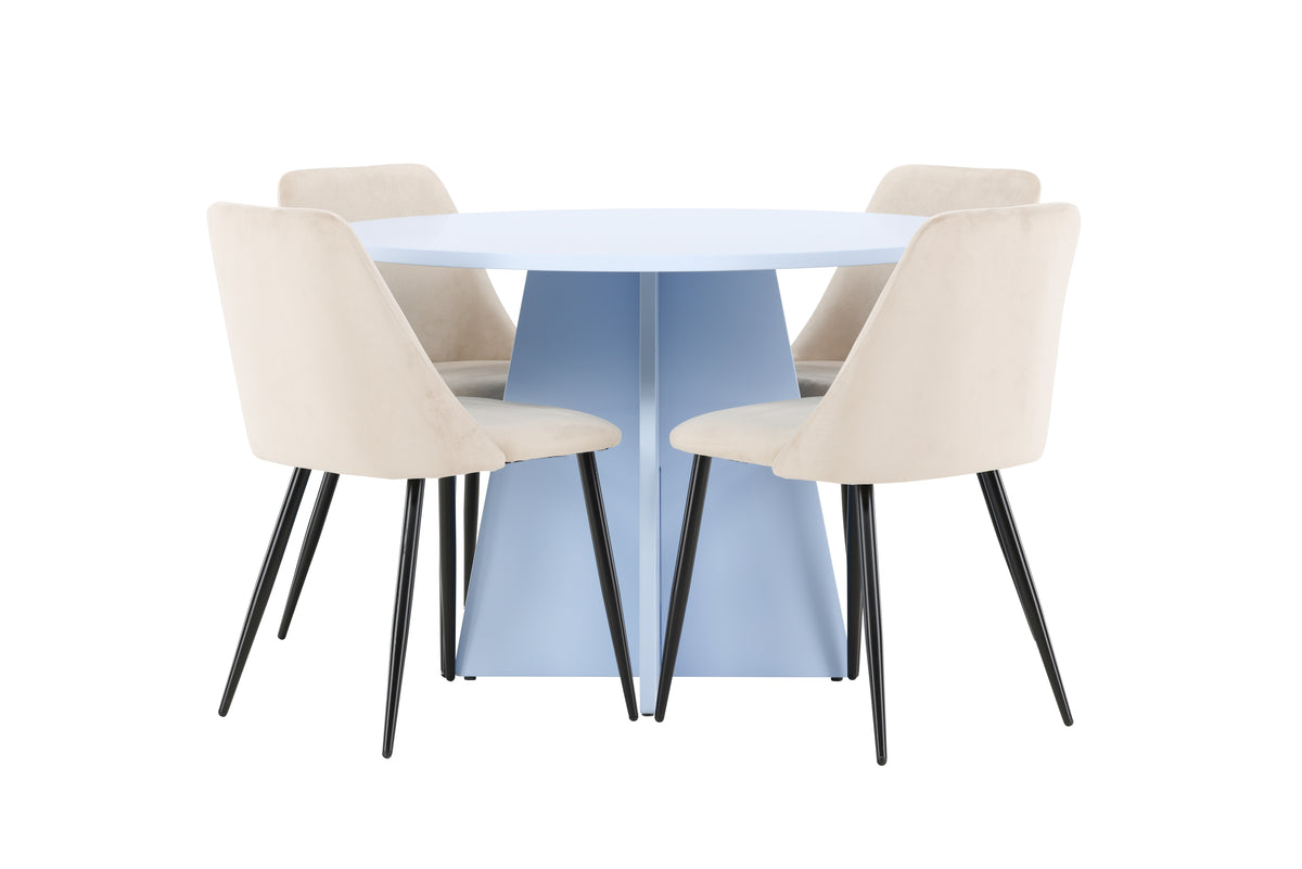 Spisebordsstol 2-pak Beige + Rundt Spisebord 110 Blå