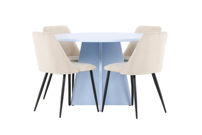 Spisebordsstol 2-pak Beige + Rundt Spisebord 110 Blå