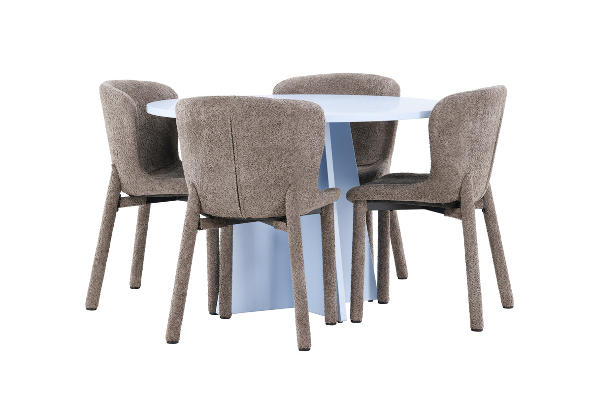 Spisebordsstol 2-pak Brun + Rundt Spisebord 110 Blå