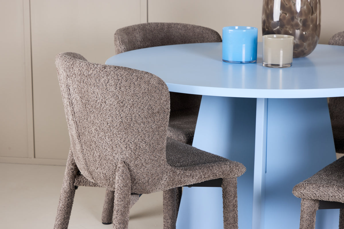 Spisebordsstol 2-pak Brun + Rundt Spisebord 110 Blå