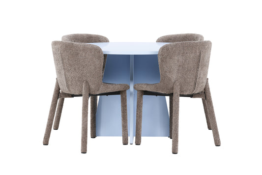 Spisebordsstol 2-pak Brun + Rundt Spisebord 110 Blå