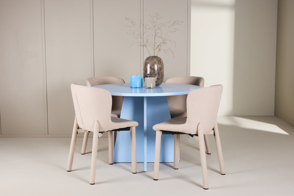 Spisebordsstol 2-pak Beige + Rundt spisebord 110 Blå