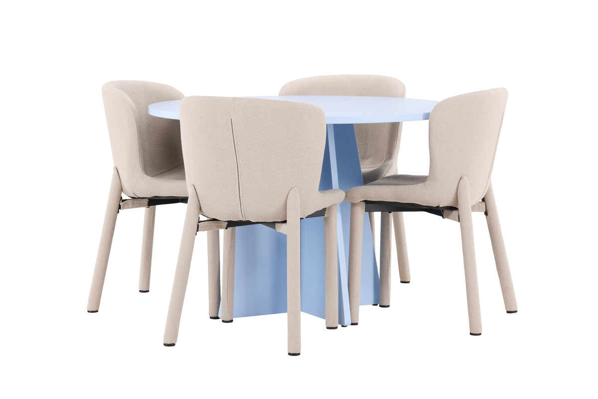Spisebordsstol 2-pak Beige + Rundt spisebord 110 Blå