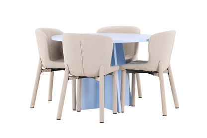 Spisebordsstol 2-pak Beige + Rundt spisebord 110 Blå