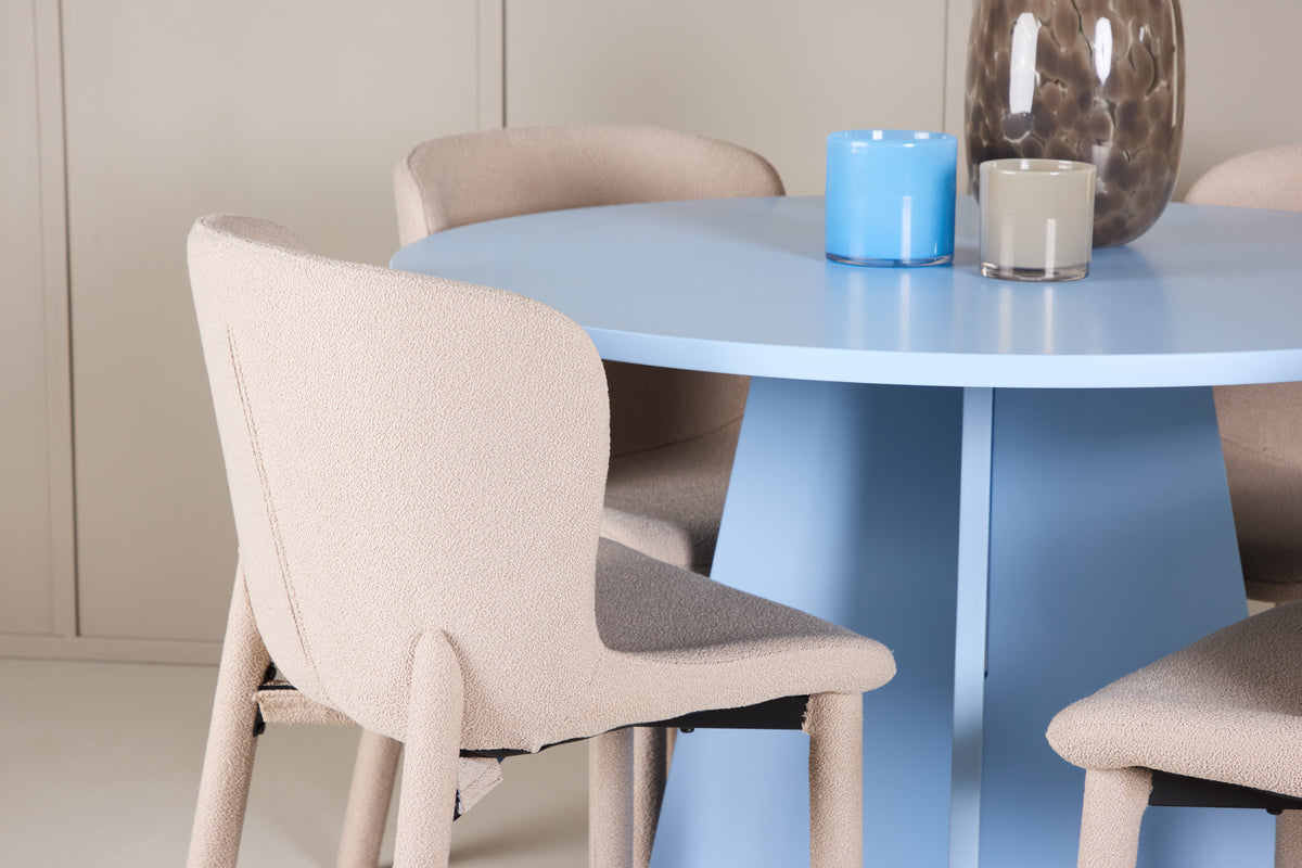 Spisebordsstol 2-pak Beige + Rundt spisebord 110 Blå