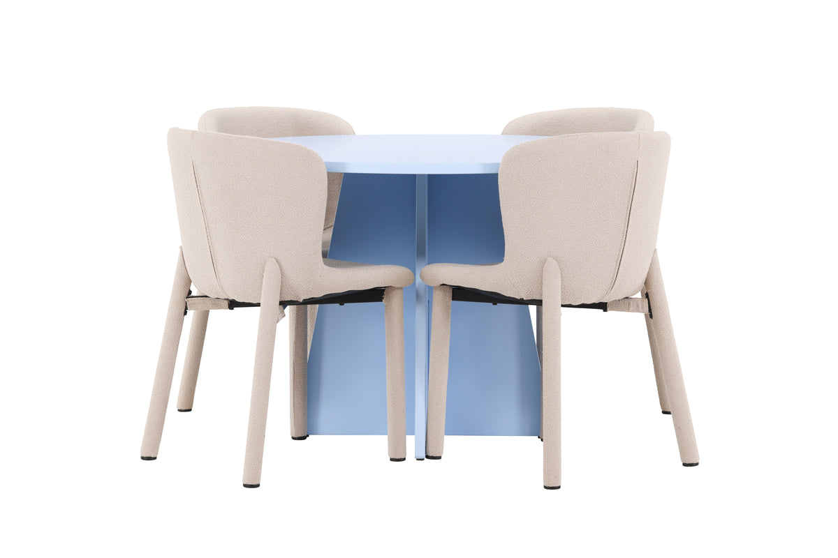 Spisebordsstol 2-pak Beige + Rundt spisebord 110 Blå