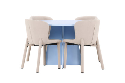 Spisebordsstol 2-pak Beige + Rundt spisebord 110 Blå