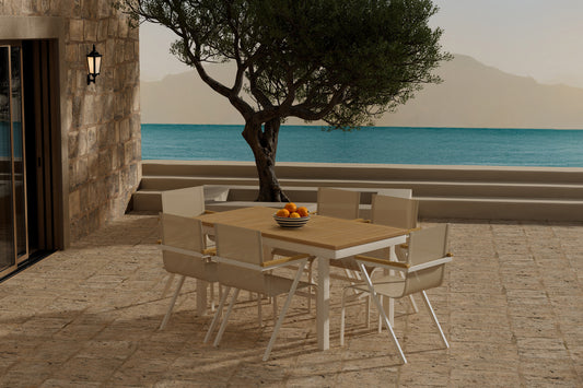 Mexico & Panama Spisebordsstol 6-pak Beige + Rektangulært spisebord 160 x 90 Natur