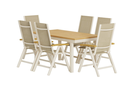 Panama Spisebordsstol 2-pak Beige + Rektangulært Spisebord 160 x 90 Natur