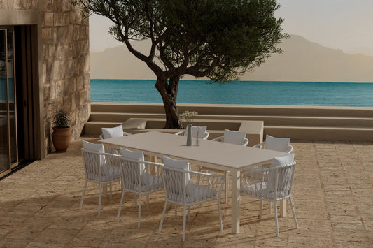 Levels & Linos Rectangular Dining Table 229 x 100 Beige + Dining Chair 2 -pack White