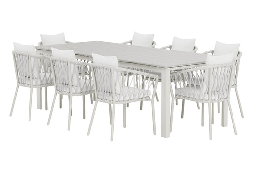 Levels & Linos Rectangular Dining Table 229 x 100 Beige + Dining Chair 2 -pack White