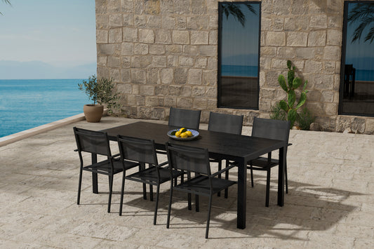 Break & Copacabana Rektangulært spisebord 205 x 90 Sort + Spisebordsstol 2-pak Sort