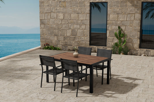 Copacabana & Break Spisebordsstol 2-pak Sort + Rektangulært Spisebord 150 x 90 Sort