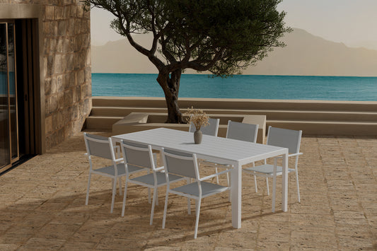 Copacabana & Break Spisebordsstol 2-pak Grå + Rektangulært Spisebord 205 x 90 Hvid