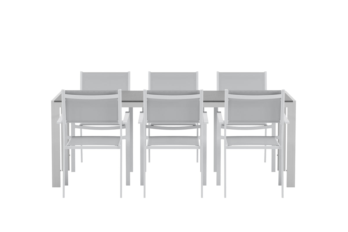 Break & Copacabana Rektangulært spisebord 205 x 90 Grå + Spisebordsstol 2-pak Grå