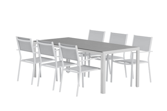 Break & Copacabana Rektangulært spisebord 205 x 90 Grå + Spisebordsstol 2-pak Grå