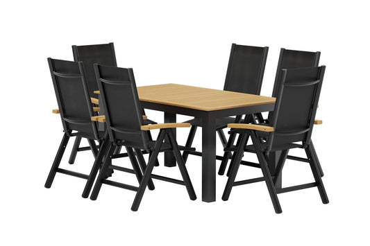 Panama Position stol 2-pak Sort + Rektangulært spisebord 152 x 90 Sort