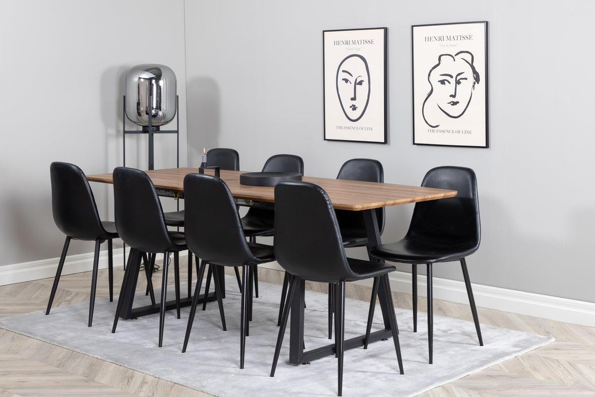 Spisebordsstol 2-pak Sort + Rektangulært Spisebord 160 x 85 Valnød