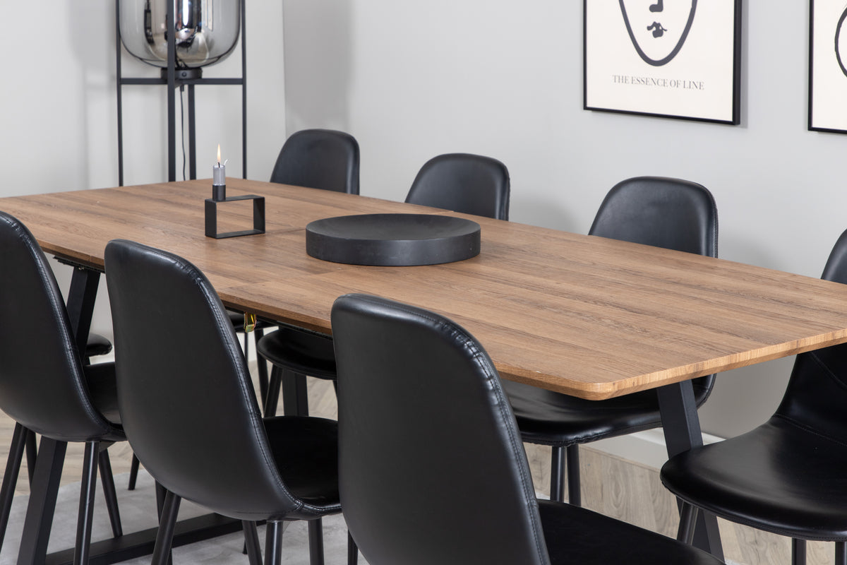 Spisebordsstol 2-pak Sort + Rektangulært Spisebord 160 x 85 Valnød