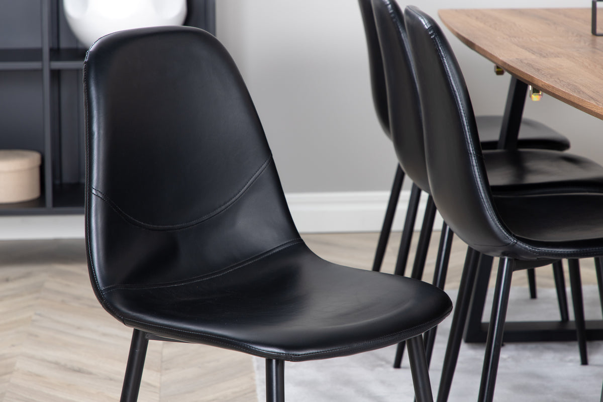 Spisebordsstol 2-pak Sort + Rektangulært Spisebord 160 x 85 Valnød