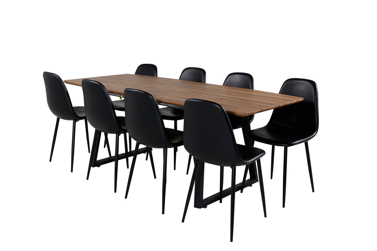 Spisebordsstol 2-pak Sort + Rektangulært Spisebord 160 x 85 Valnød