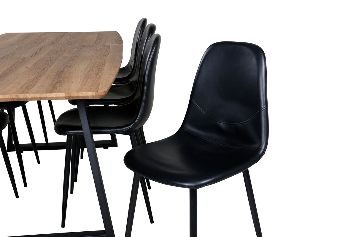 Spisebordsstol 2-pak Sort + Rektangulært Spisebord 160 x 85 Valnød