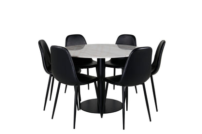 Spisebordsstol 2-pak Sort + Rundt Spisebord 106 Hvid