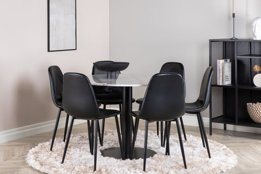 Spisebordsstol 2-pak Sort + Rundt Spisebord 106 Hvid