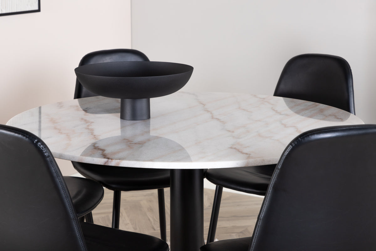 Spisebordsstol 2-pak Sort + Rundt Spisebord 106 Hvid