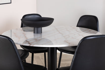 Spisebordsstol 2-pak Sort + Rundt Spisebord 106 Hvid