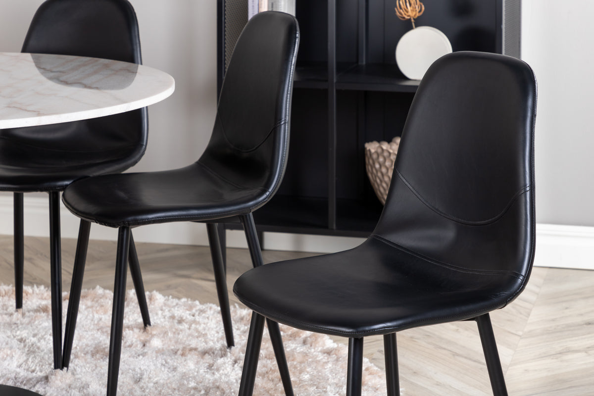 Spisebordsstol 2-pak Sort + Rundt Spisebord 106 Hvid