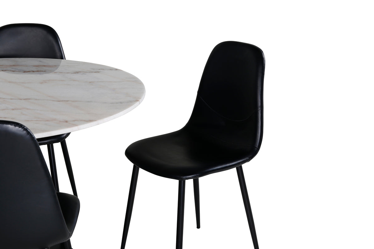 Spisebordsstol 2-pak Sort + Rundt Spisebord 106 Hvid