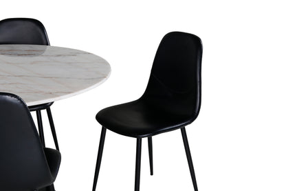 Spisebordsstol 2-pak Sort + Rundt Spisebord 106 Hvid