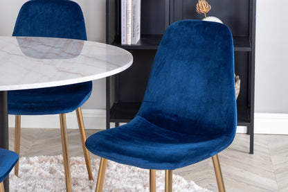 Rundt spisebord 106 Hvid + Spisebordsstol 2-pak Blå