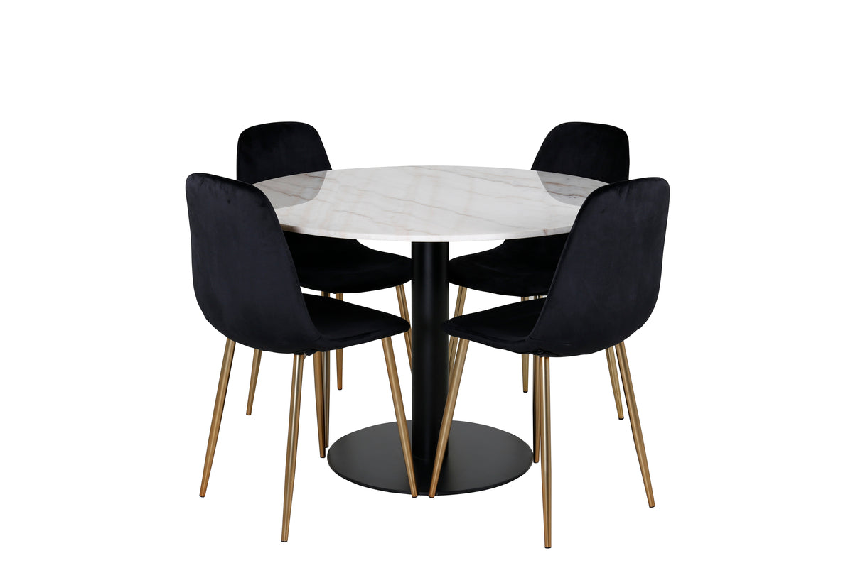 Rundt spisebord 106 Hvid + Spisebordsstol 2-pak Sort