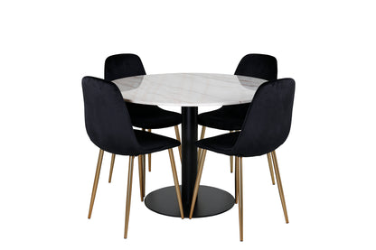Rundt spisebord 106 Hvid + Spisebordsstol 2-pak Sort