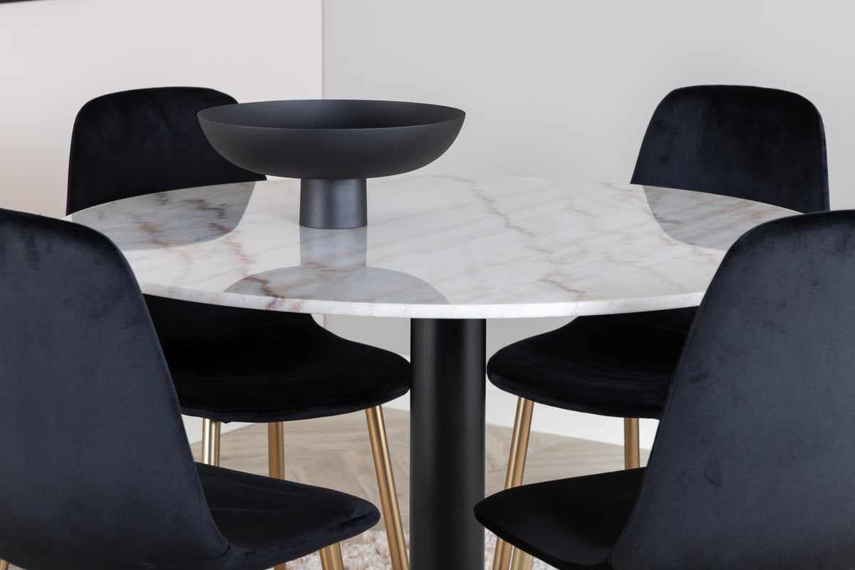 Rundt spisebord 106 Hvid + Spisebordsstol 2-pak Sort