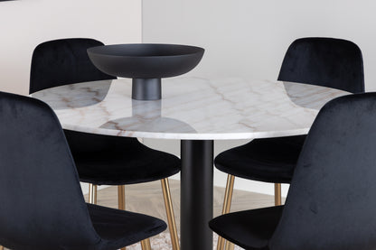 Rundt spisebord 106 Hvid + Spisebordsstol 2-pak Sort