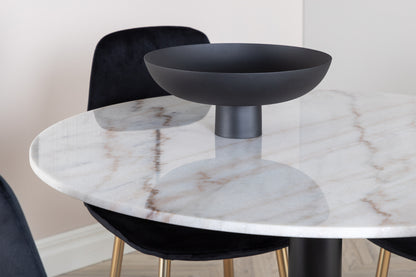 Rundt spisebord 106 Hvid + Spisebordsstol 2-pak Sort