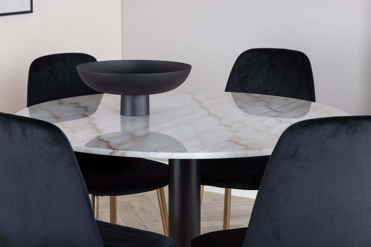 Estelle & Polar Spisebord ⌀106 + Spisestole Sort