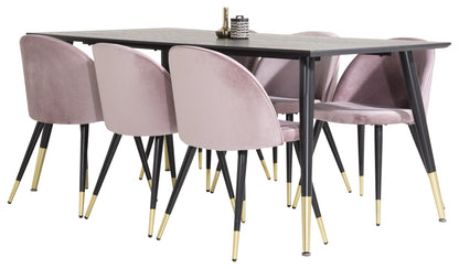 Rektangulært spisebord 180 x 90 Sort + Spisestol 2-pak Dusty Pink