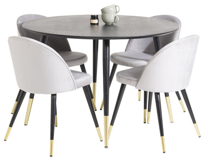 Rundt spisebord 115 Sort + Spisebordsstol 2-pak Grå